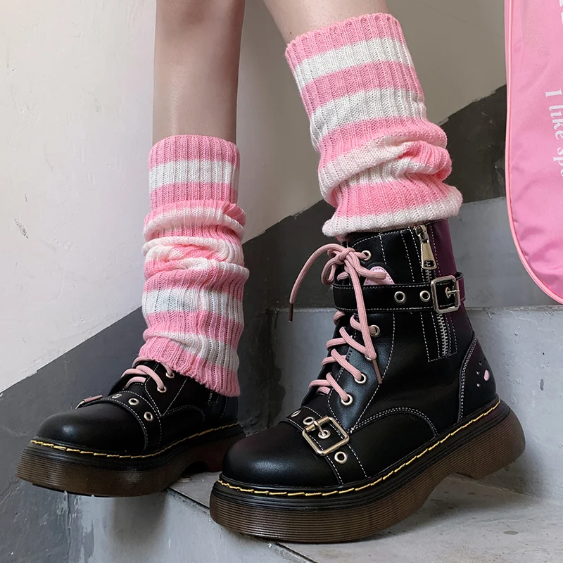 Sweet Cute Japanese Style Women's Solid Color Boots Autumn and Winter Lolita Fleece-lined Warm Rivet Metal Decorative Boots