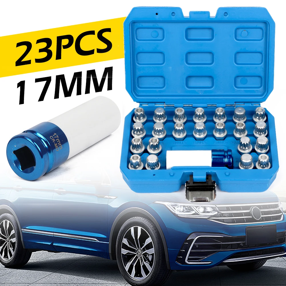 23PC Wheel Lock Key Removal Kit Auto Lug Nuts Anti-Theft Screw Tool Set for VW