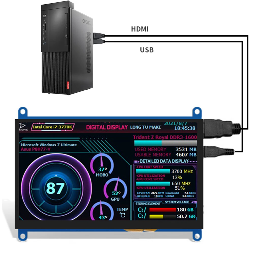 Mini Monitor Capacitivo Do Toque, Exposição Do Painel LCD, Módulo.