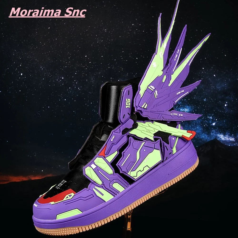 2022 New Brand Leather Couple Men's and Women's Sneakers Casual Side Wings Lace Up Cool Colors Luxury Platform Running Shoes