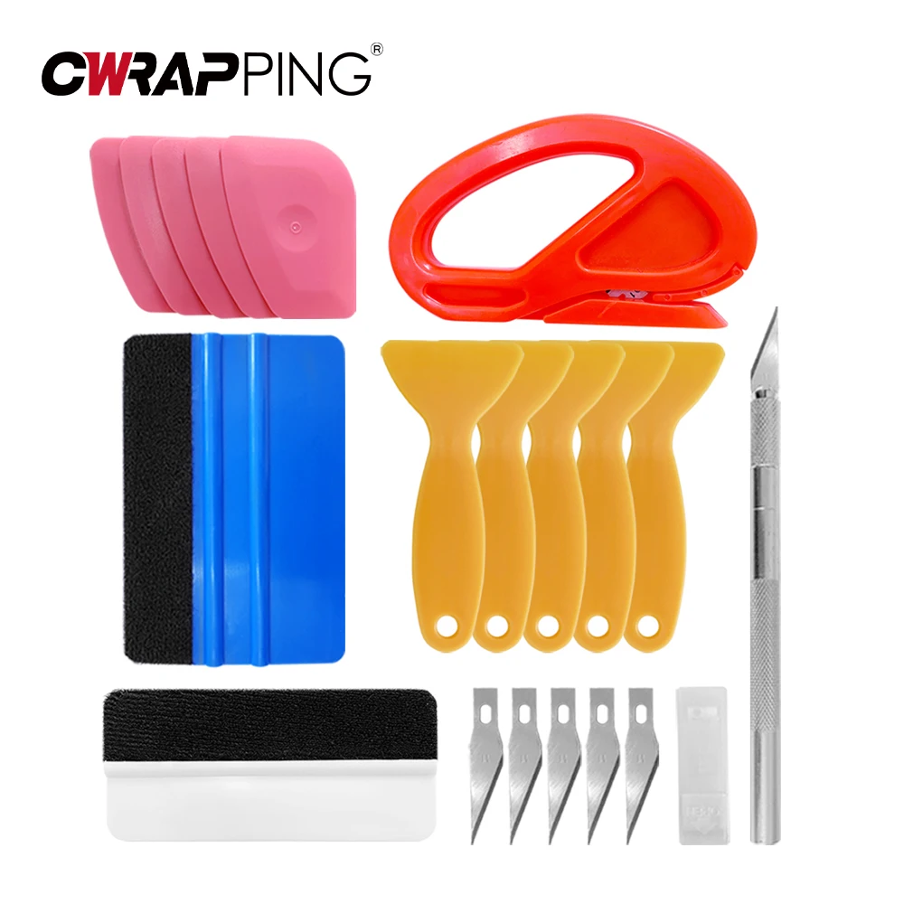 Scraper for Vinyl Plastic Window Film Application Kit Car Tint Installation Tool Cleaning Wash with Felt Squeegee Tool Pen Knife