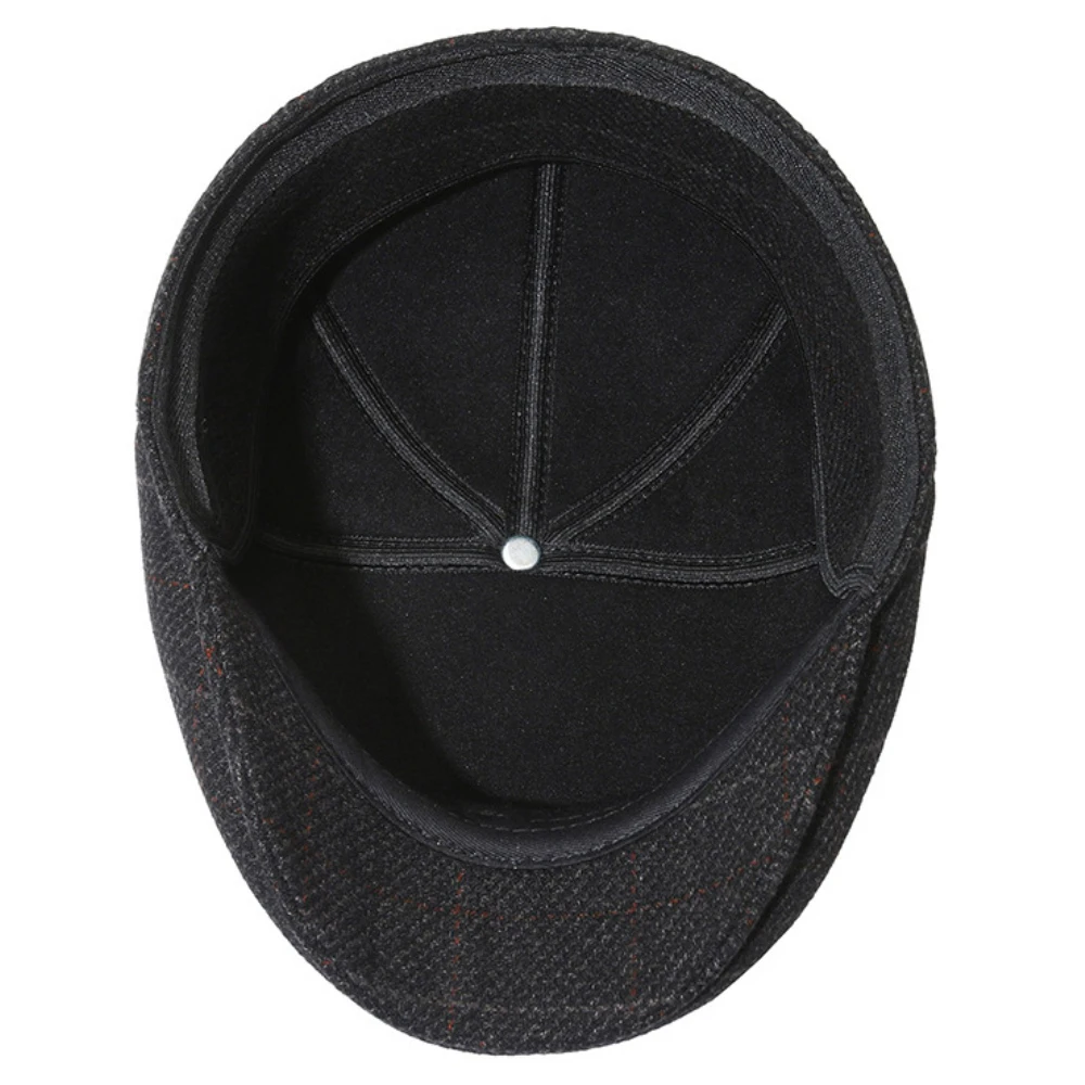 HT4980 Herren Berets Vintage Plaid Baskenmütze Hut Dicke Warme Herbst Winter Hüte für Männer Papa Großvater Flache Kappe Männliche Earflap Baskenmütze Kappe – Detail 4