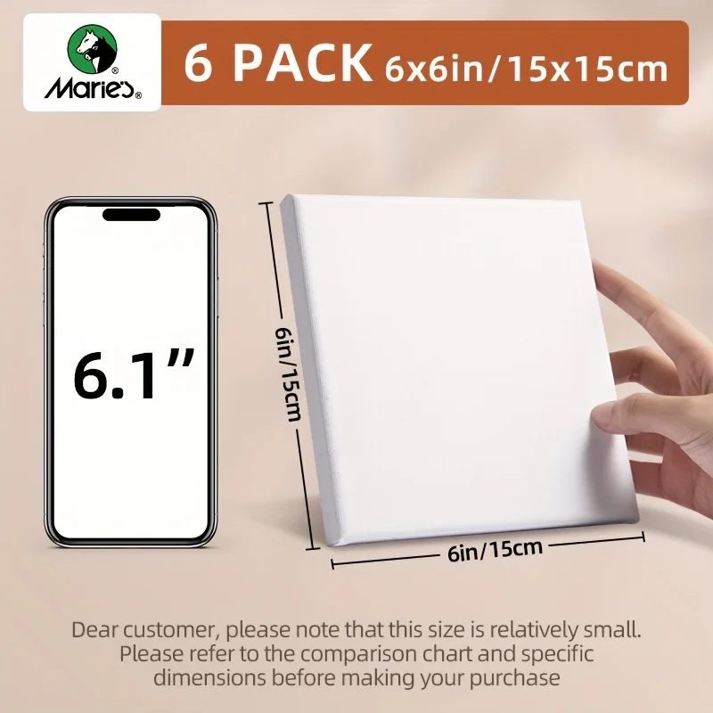 Marie의 6pcs 6x6인치 아트 뻗어 캔버스 프라이밍 흰색, 사각형 나무 프레임 성인용 아크릴, 오일, 온도, 학생용 빈 캔버스