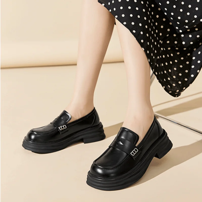 

2022 Зимние Туфли на толстой подошве Lefu британские черные туфли на толстом каблуке Женские французские маленькие кожаные туфли для женщин Zapatillas