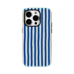 Luxury Double - Layer Back Cover with Nautical Blue & Cream Stripes - iPhone 14 Plus (FLR - 327FLR1017A26)
