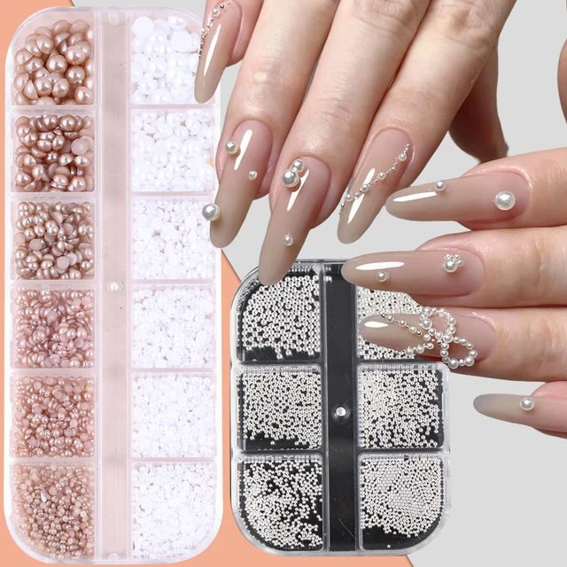 1/2Boxes White Pearl Beads Nail Charms 1-5mm Half-Round Coffee color Pearl Nail Decoration for Winter Manicure Accessories Parts 1