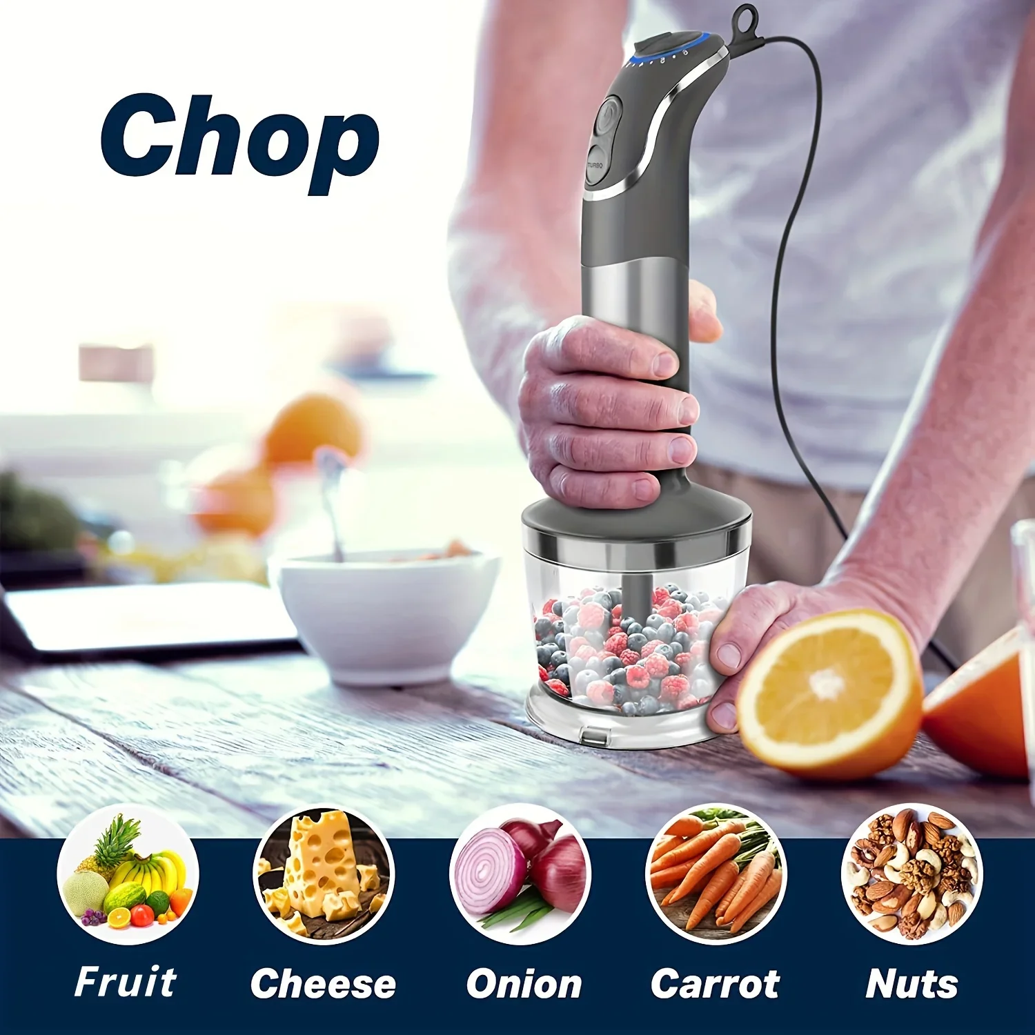 US Plug Intelligent Rod 800W,12 Speed and Turbo Mode,Heavy-Duty Copper Motor Immersion Mixer,Titanium Steel Blade Manual Mixer