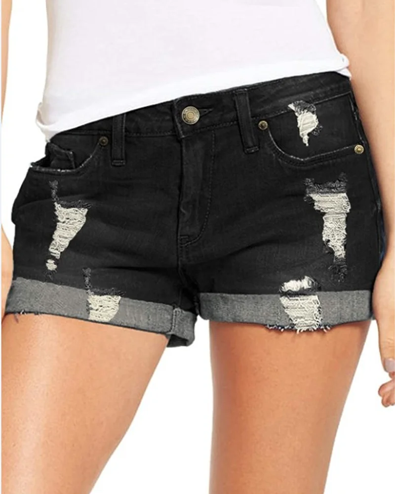 Denim shorts back view
