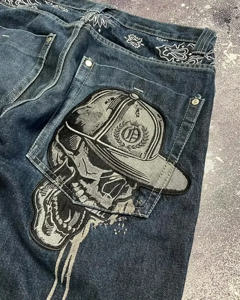 Women's Gothic Print Jeans, Y2K, Harajuku, Casual Loose, Straight, Wide leg Couple Punk, Mopping Jean, Street, New Fashion  2024 3