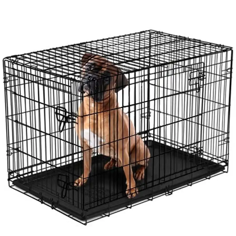 

Vibrant Life Double-Door Foldable Metal Wire Dog Crate with Divider, XX-Large, 48"