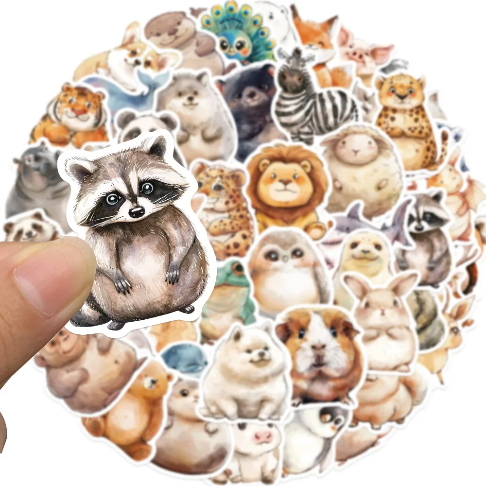 50PCS Kawaii 수채화 지방 동물 스티커 선물 DIY 어린이 노트북 수하물 오토바이 노트북 냉장고 데칼