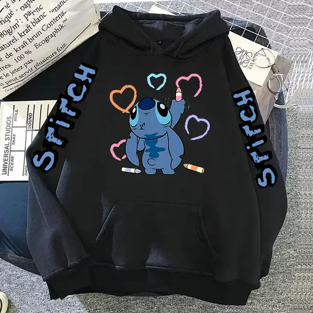 Disney Hoodies Kawaii Ohana Lilo Stitch Sweatshirts Men Women Gothic Cartoon Manga Pullover Boys Girls Teenager Autumn Winter