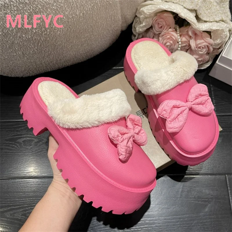 Women's slippers 2023 autumn winter new thick sole two wear bag heel plush female plush cotton shoes casual outer wear slippers