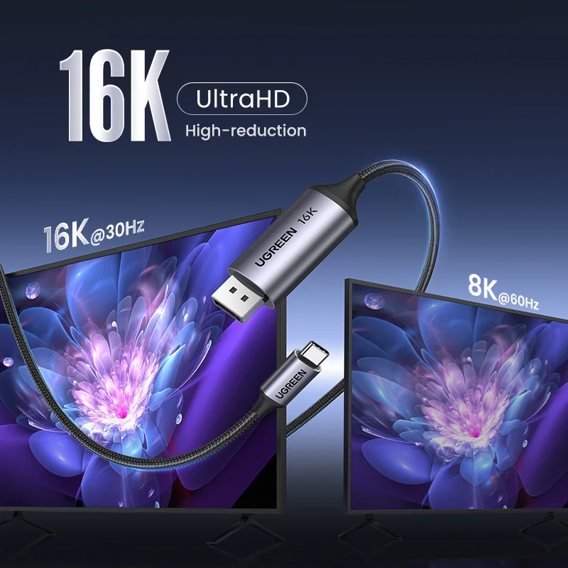 UGREEN USB C 16K ÷ Ʈ 2.1, ƺ /, 6K @ 30Hz, 8K @ 60Hz Ʈ 3/4, 40Gbps C ŸԿ 16K DP 2.1  ̺