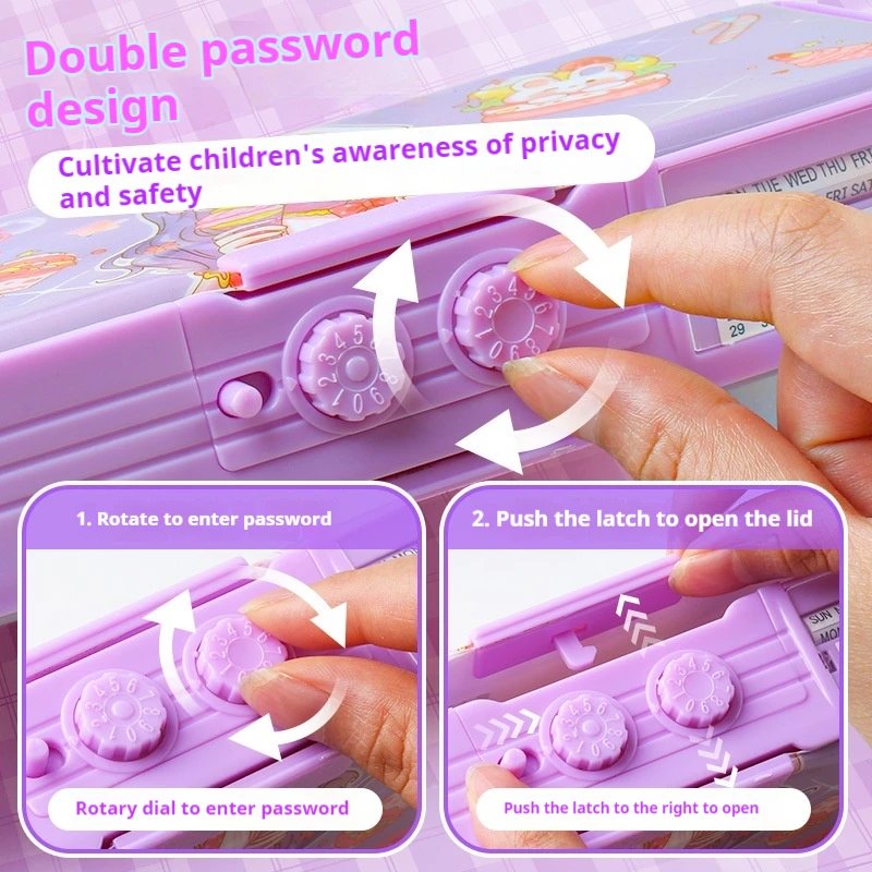 Password Lock Pencil Case Girls Large Capacity Multifunctional Storage Boys Double Layered Pen Box Back To School Stationery Box