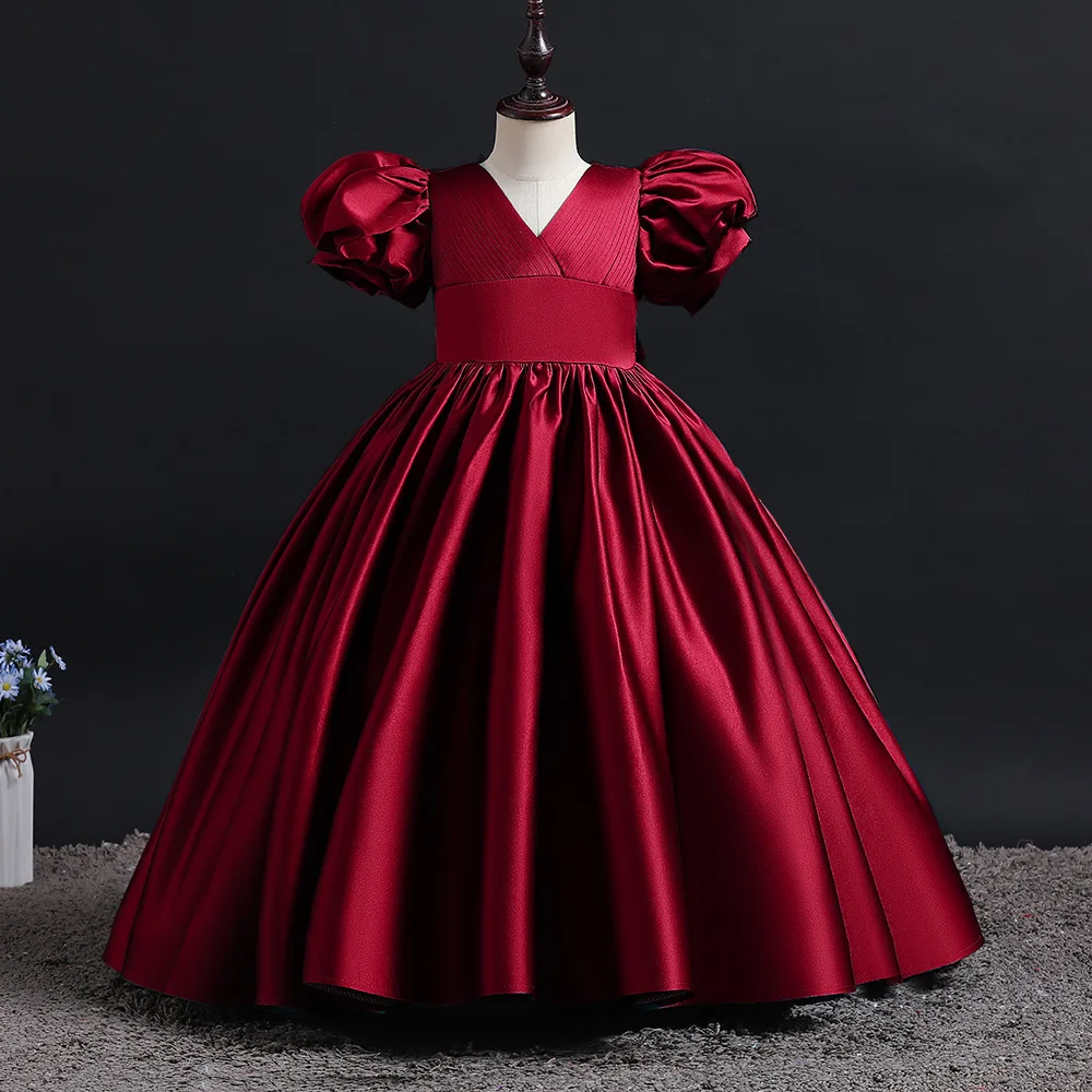 

2022 Party Dress for Girls Clothing Baby Girl Clothing Puff Sleeve Elegant Flower Girl Bridesmaid Dresses Kids Christmas Costume