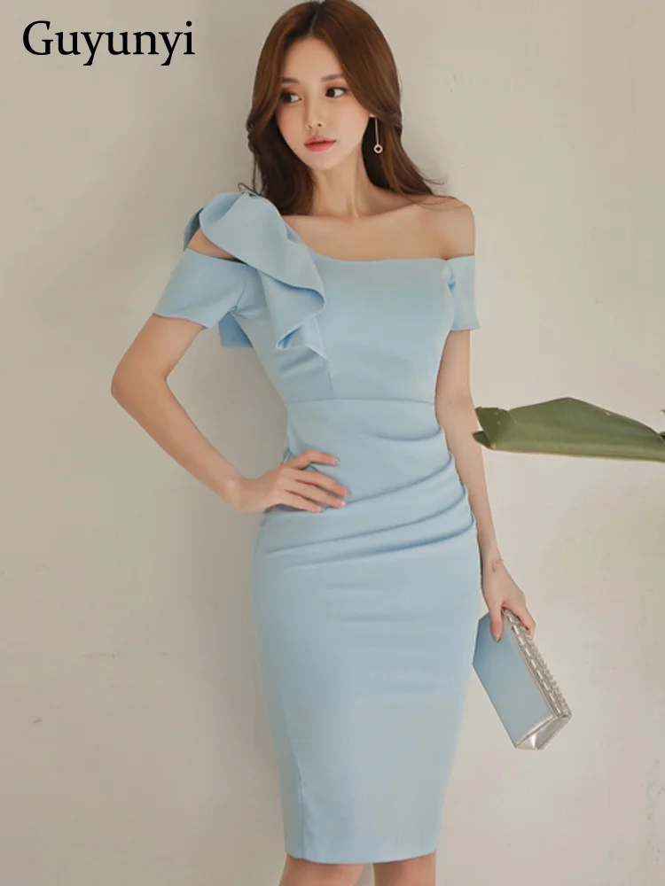 Elegant-Party-Dress-Summer-Sky-Blue-Korean-Style-Strapless-Backless ...