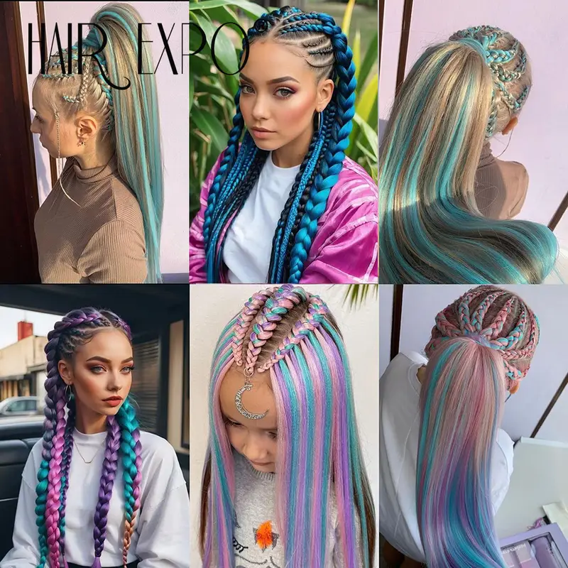 26Inch Easy Braids Hair Synthetic Colourful Pre Stretched Braiding Hair Extensions Jumbo Braids Ombre Yaki Long Straight Hair - Image 2