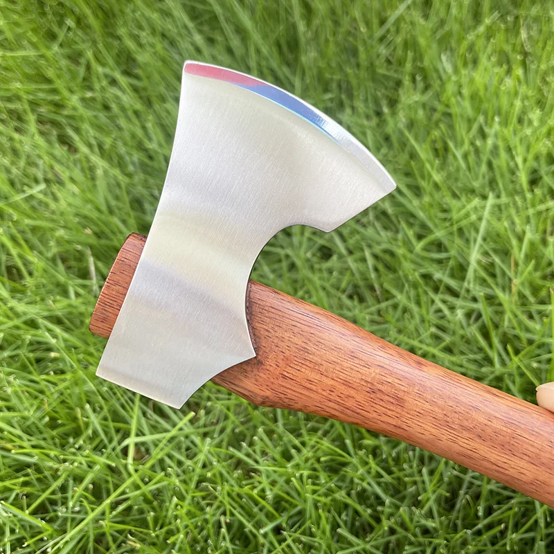 21.5cm Stainless Steel Sharp Mountain Axe Outdoor Camping Survival Felling Axes Sandalwood Handle Fixed Blade Knife With Case 4