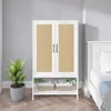 Wardrobe, Wardrobe Closet with 2 Doors, Rattan Bedroom Armoires with Hanging Rod Freestanding Wooden Wardrobe Cabinet With 4