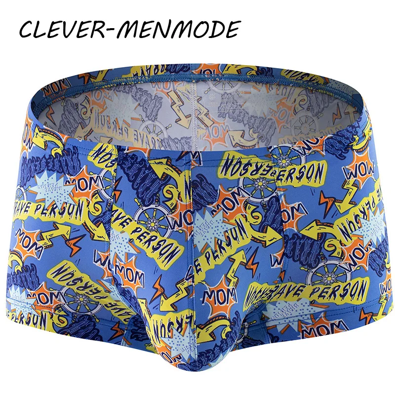 

CLEVER-MENMODE Men's Sexy T-Back Print Boxer Underwear Breathable Comfort Boxer Shorts Big Bag Mini Mankini Panties