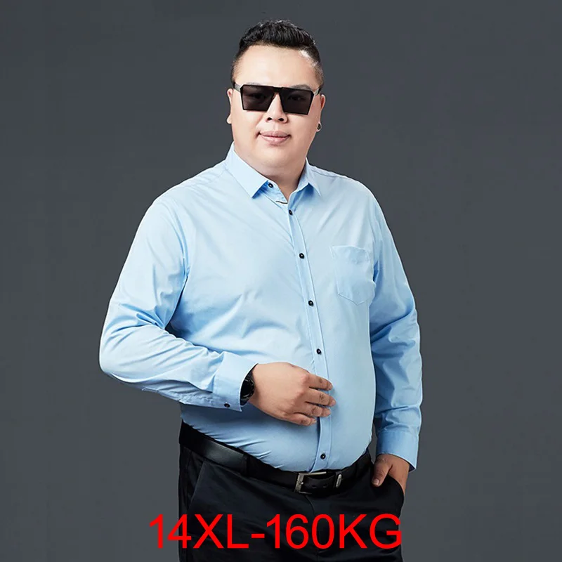 

160KG Large Size Men Big Shirt Long Sleeve 7XL 10XL Autumn Office Dress Shirts Formal 8XL 9XL 11XL 12XL 14XL Shirts Business