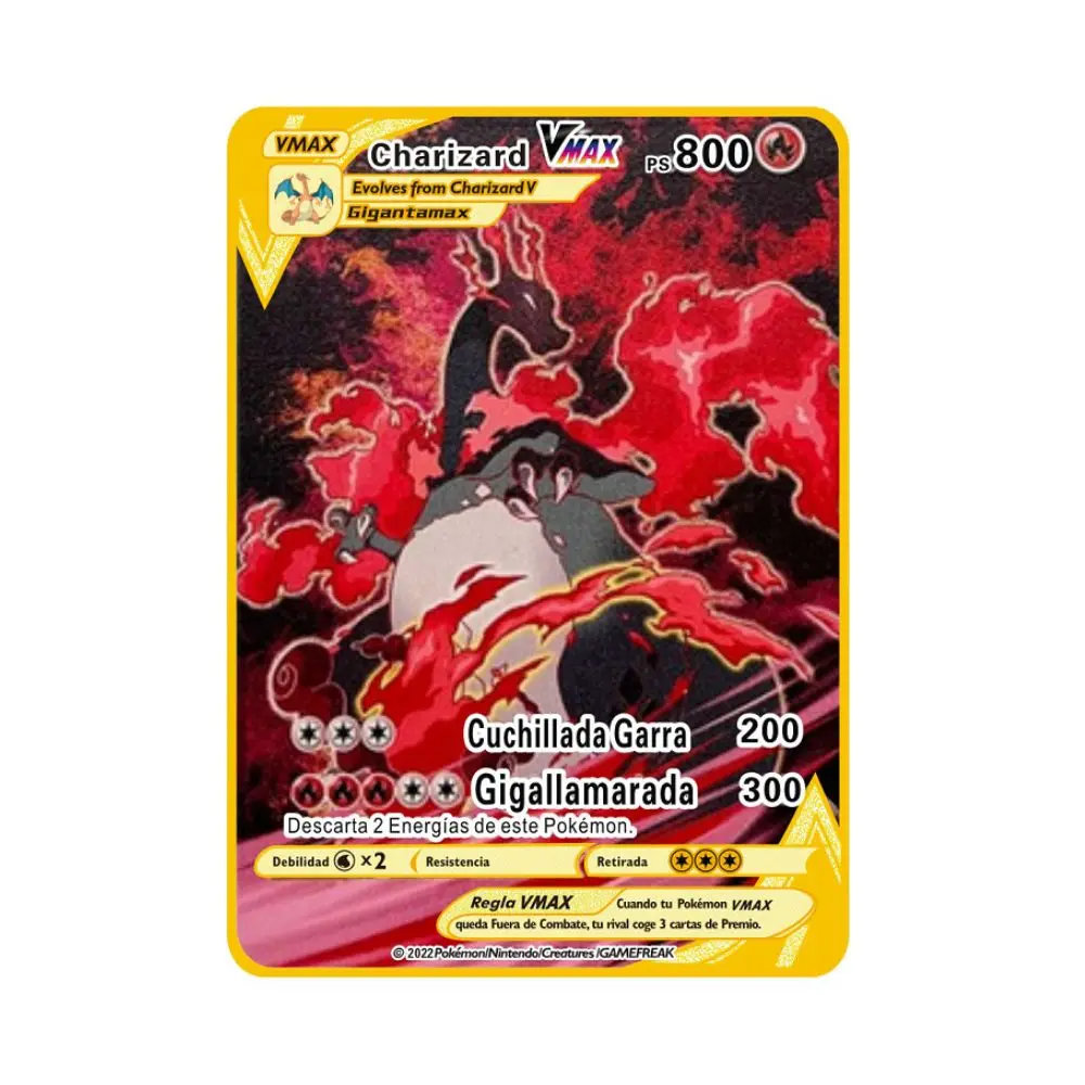 Spagnolo Pokemon Metal Card Pokemon Letters V Vmax Charizard Gx Pikachu Cartas Pokemon Spagnolo Collezione Carte D'Oro Regalo Giocattolo Per Bambini