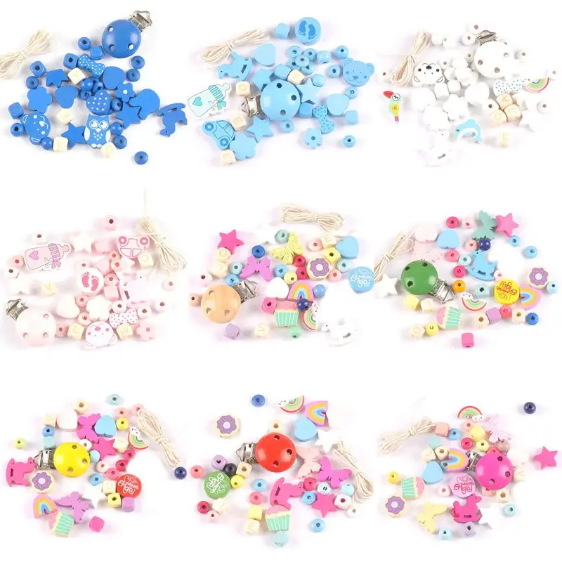 

F62D Wooden Bead Clip Beads DIY Making Clip Holder Pacifier Accessories