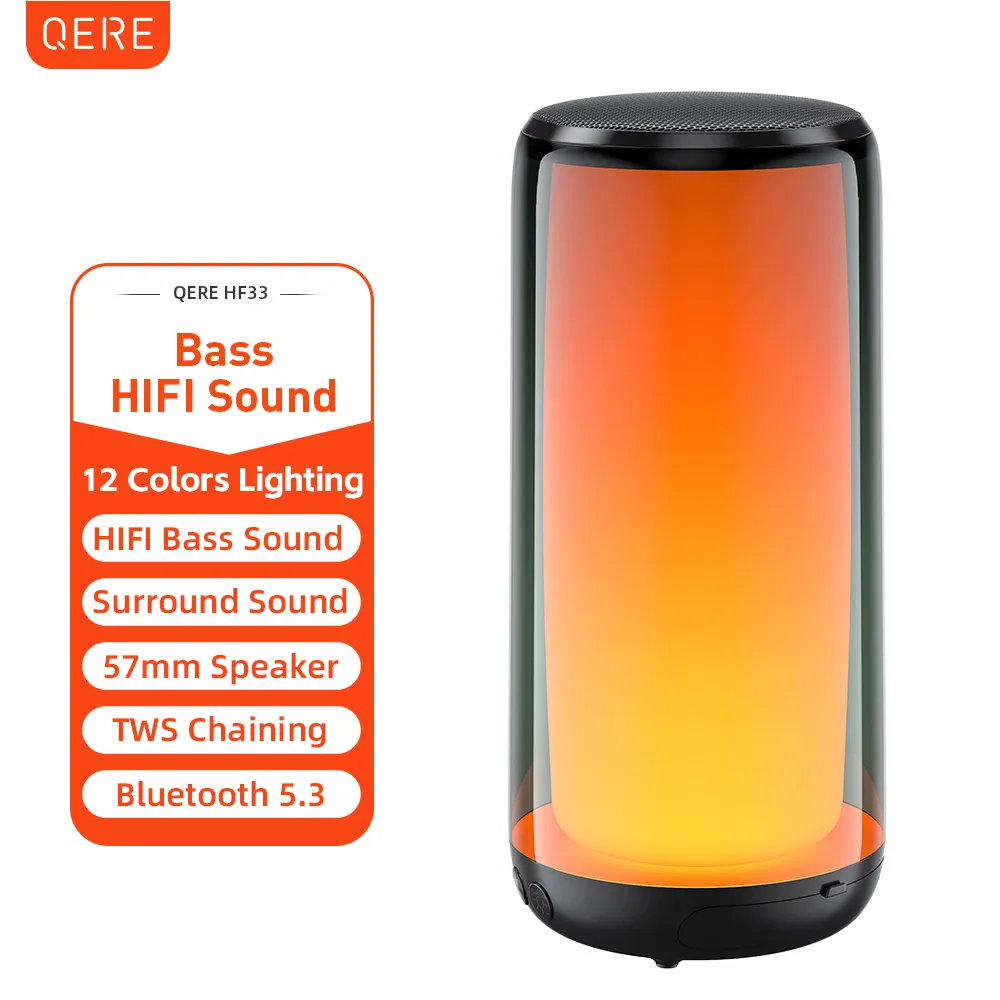 

HF33 Mini Portable Wireless Speaker Outdoor Subwoofer With 360 Led Flashing Colorful Metal Bass Speaker