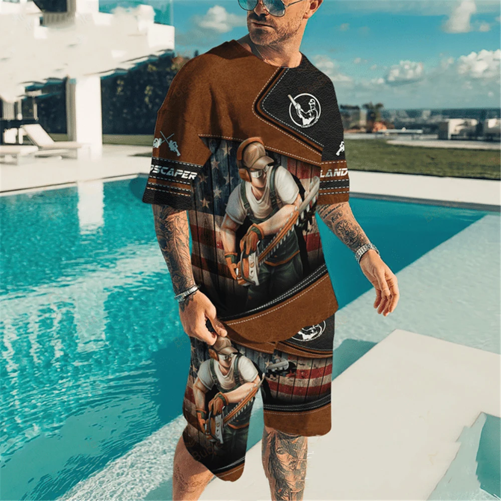 Mens 3D Print Tracksuit Sportswear Set