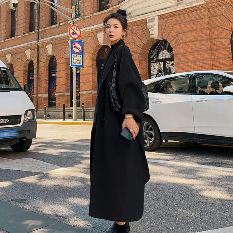 vorst Bloody kaping Winter Trenchcoat Voor Vrouwen Elegante Mode Koreaanse Casual Dikke Wollen  Jas Rood Kant-Up Lange Jas Zwarte Vrouw jas Met Blet _ - AliExpress Mobile