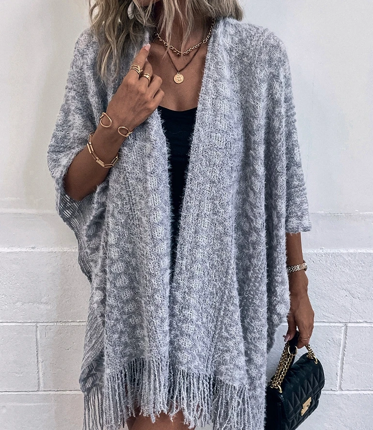 

Women's Shawl 2023 Autumn and Winter New Fashion Casual Hollow Out Knitted Tassel Cape Cape Sweater Cardigan Womens Clothing