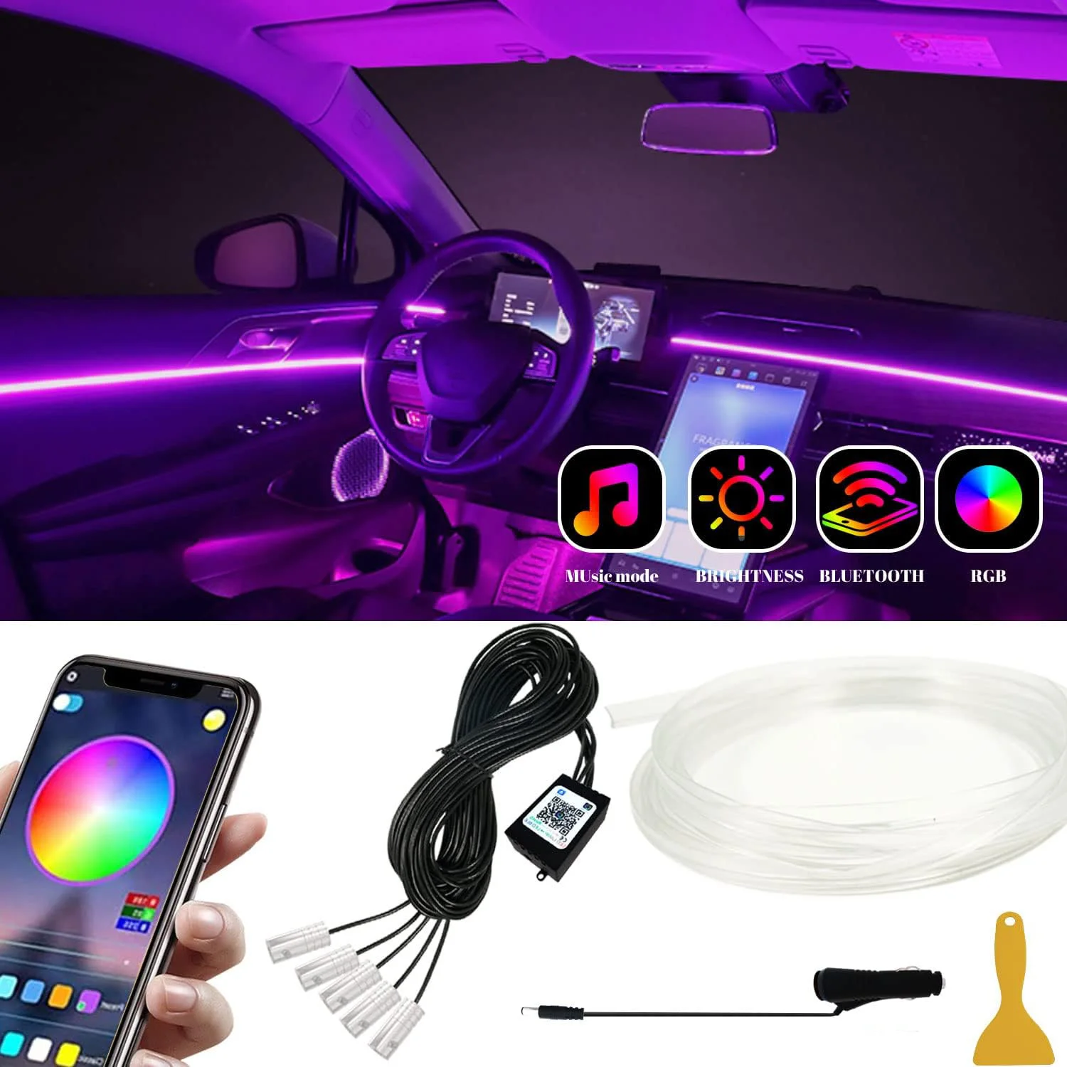 

RGB-Лента светодиодная для салона автомобиля, 6 м, управление через приложение
