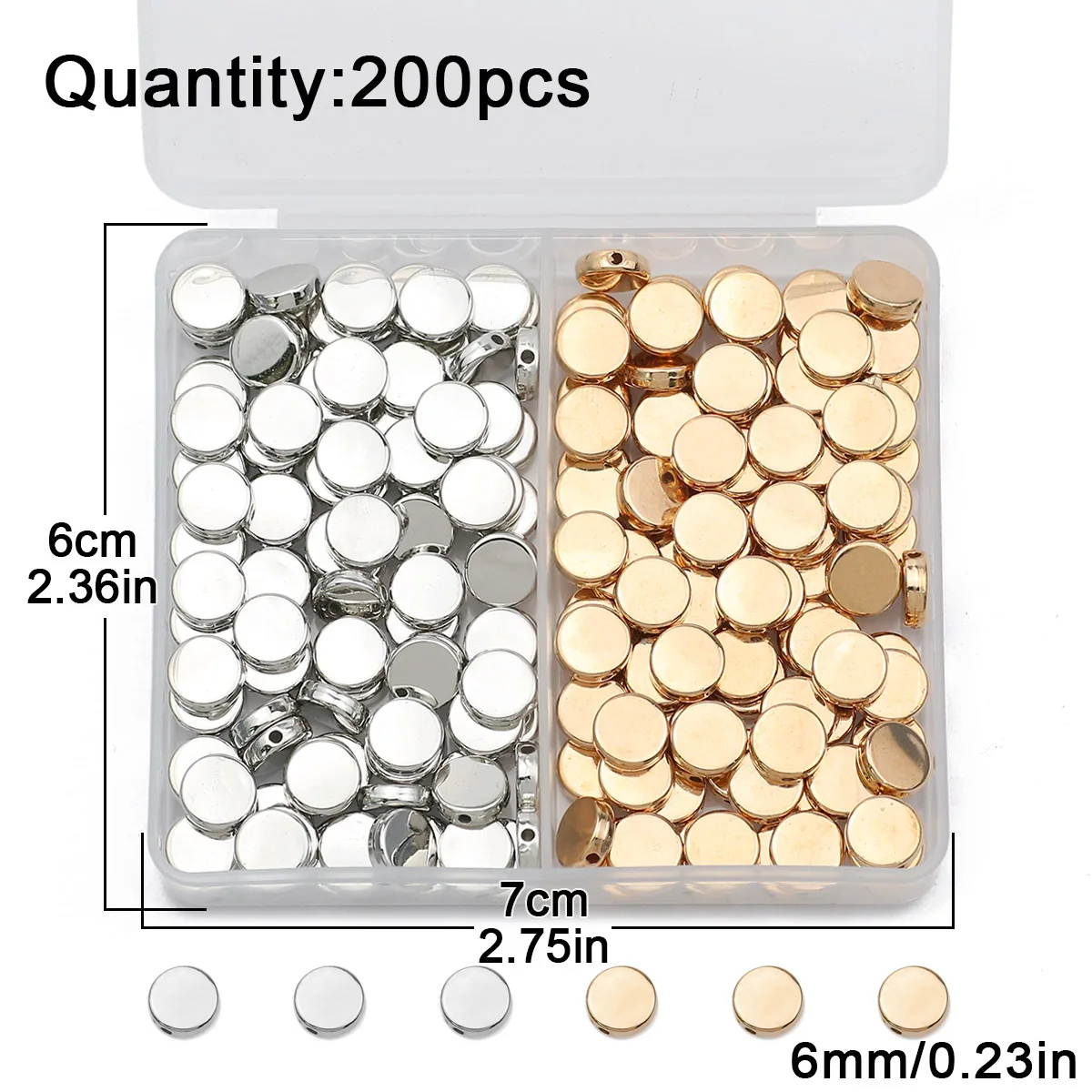 

Плоские круглые бусины 200 шт. 6 мм с золотым/серебряным покрытием, свободные бусины, набор «сделай сам», коробка для браслетов, ожерелий, аксессуары для изготовления ювелирных изделий