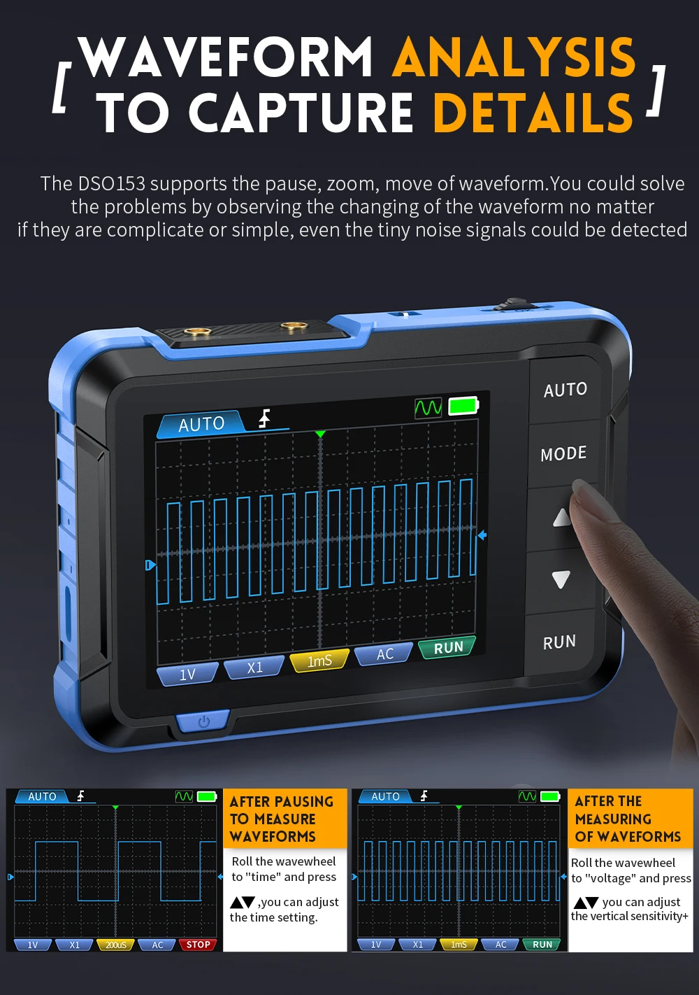 FNIRSI DSO153 Digital Portable Oscilloscope Signal Generator 2in1 1MHz Bandwidth 5MSa/s Sampling Rate Electronics Repair Tools Digital Oscilloscope Signal Generator