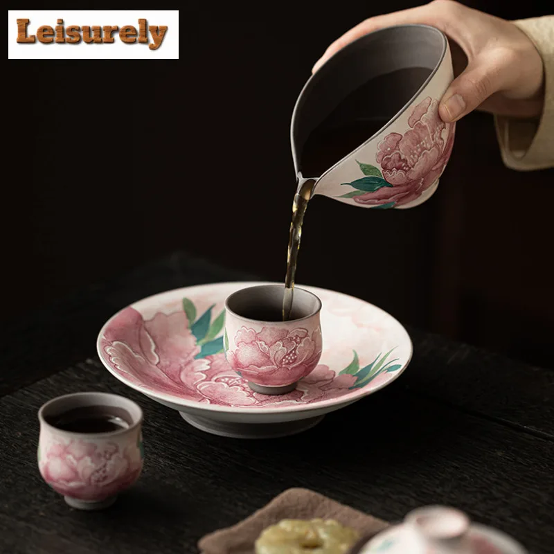 Old Rock Clay Light Makeup Peony Teacup Antique Tea Bowl Cute Cup Tea-tasting Meditation Cup Chazhan Master Cups Tea Items Gift