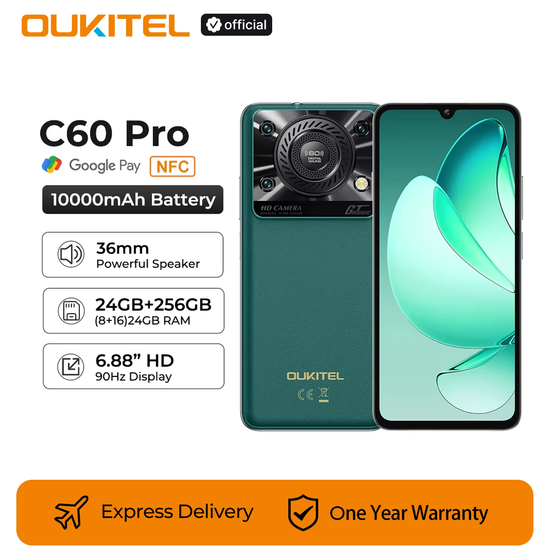 OUKITEL C60 10000mAh 大容量バッテリー Androidスマホ Amazon | [Android 15 SIMフリー スマホ 本体]OUKITEL C60 10000mAh 大
