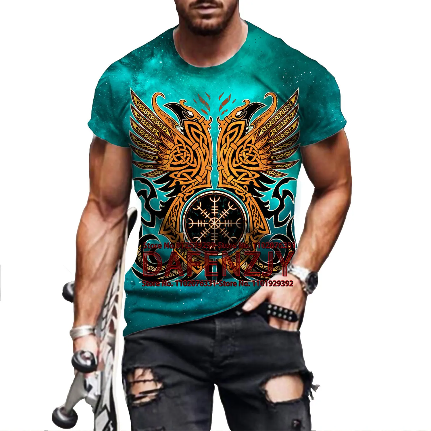 

Retro Viking Tattoo 3D Print T-shirts Vintage Men's Viking Short Sleeve Casual Loose Tops Tees Hip Hop Street Male T Shirts