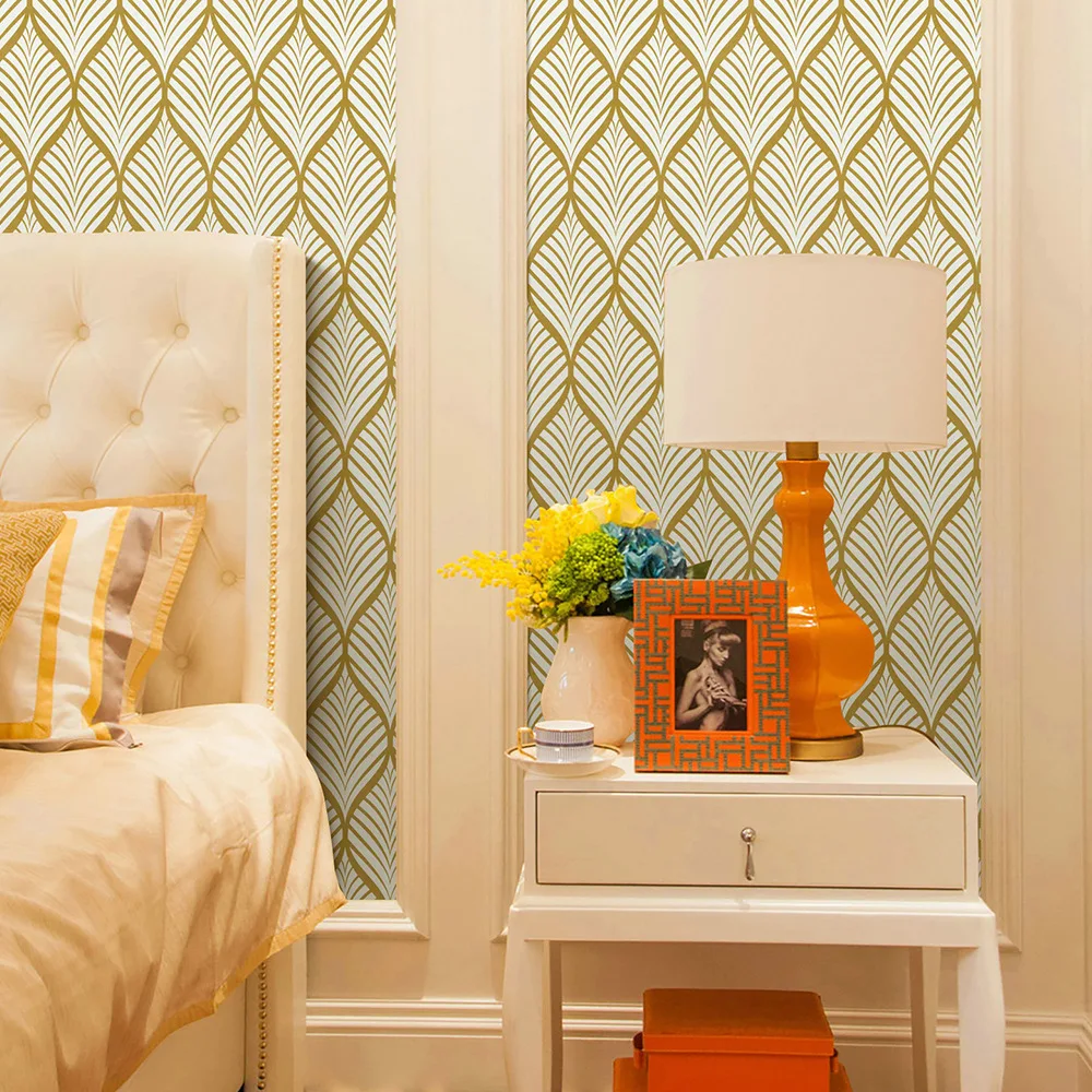 Geometric Golden Leaf Wallpaper Peel and Stick Wallpaper Boho Contact Paper Self Adhesive Wallpaper For Bathroom Home Decoration 2