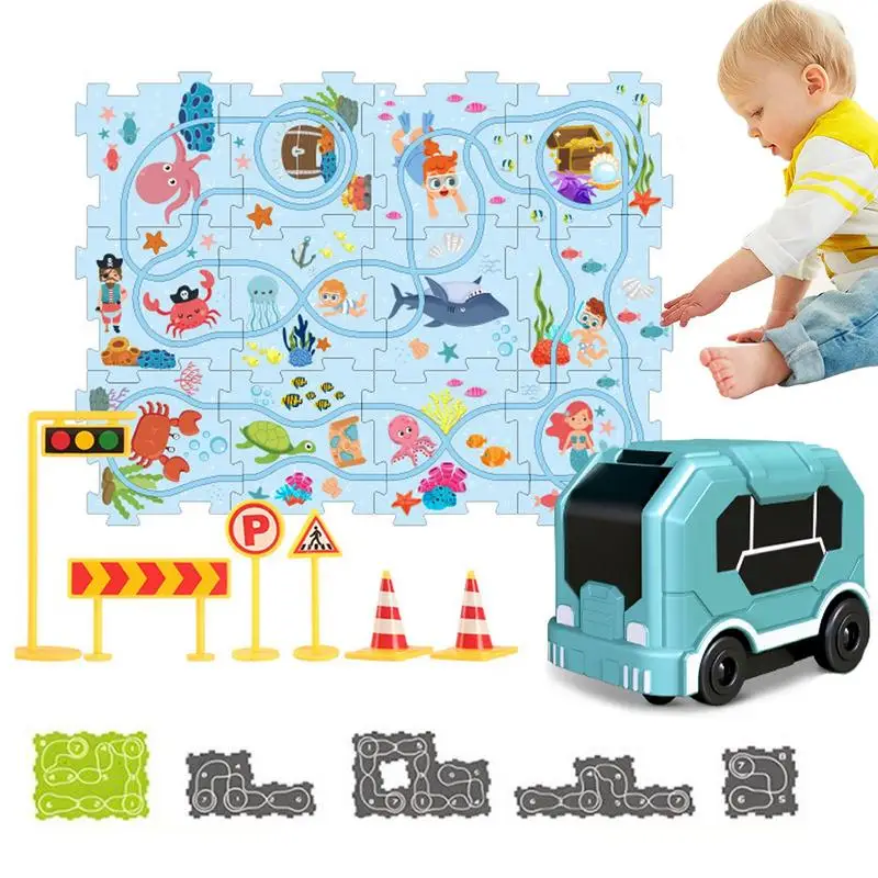 

Puzzle Car Track Toy Children DIY Assembling Rail Car Play Set Battery Powered Track Toys For Home Kindergarten Nursery Cartoon