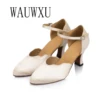 NATASHA2023 Women's Adult Medium Heel 7.0 Off White Satin Friendship Dance Soft Sole Dance Shoes 2
