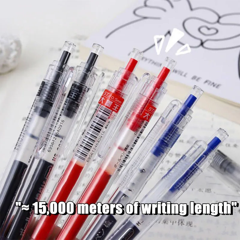 12pcs/set large capacity press neutral pen bold pen core st head black/blue/red ink 0.5mm quick drying smooth neutral pen