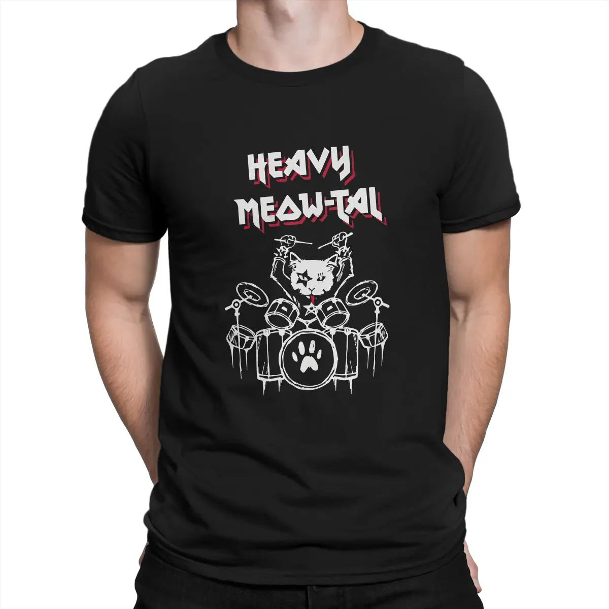 

Heavy Meowtal Classic Unique TShirt Cat Lover Casual Polyester T Shirt Newest T-shirt For Adult