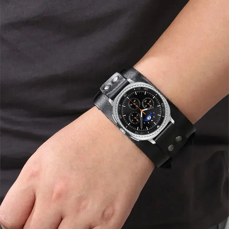 Premium Leather Watch Band with Double Metal Buckle - Elegant Bracelet Accessories