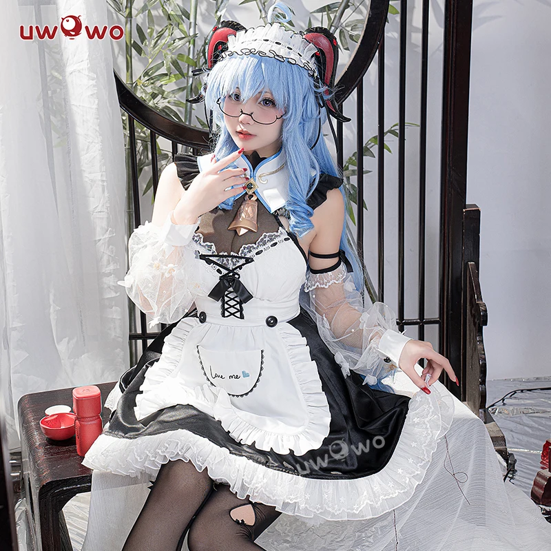 

In Stock UWOWO Ganyu Cosplay Maid Costume Genshin Impact Fanart: Cocogoat Milk Costume Cute Lolita Dress Maid Outfit Halloween