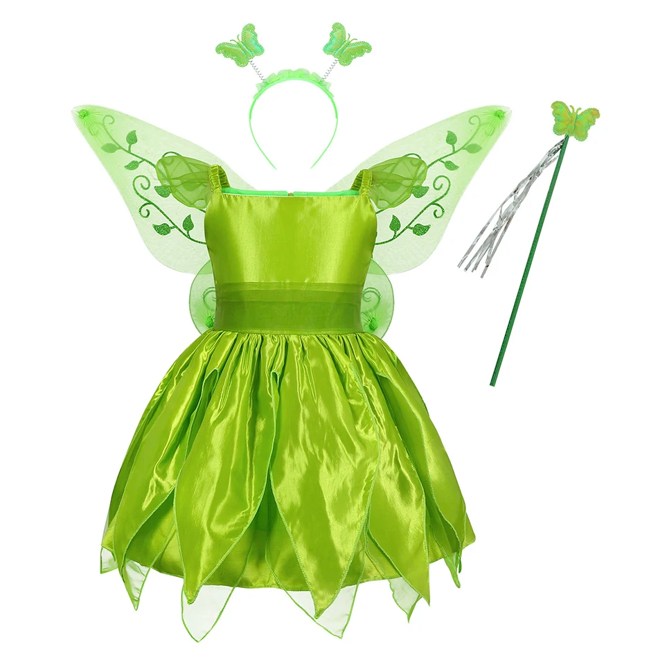 thumbnail image 1 of Baby Girls Tinker Bell Costume Kids Green Fairy Princess Fancy Tinkerbell Dress Birthday Party Halloween Cosplay Elf Outfits, 1 of 4