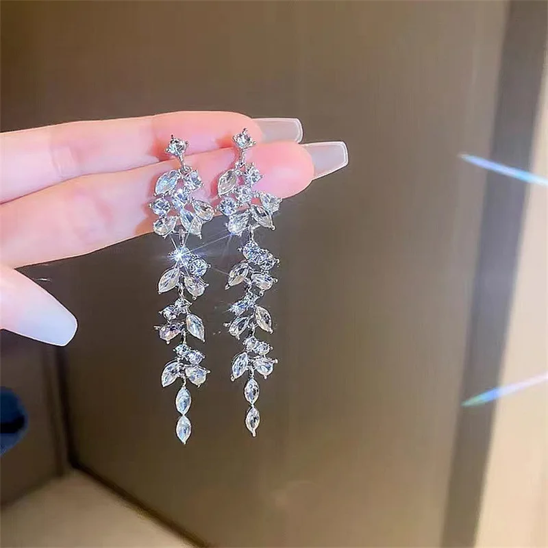 S643300a0c1464c96b7c6462e94f54872m Shiny Crystal Zircon Long Earrings for Women Trendy Geometric Wedding Hanging Drop Earring Fashion Party Vintage Pendant Jewelry Mallzona