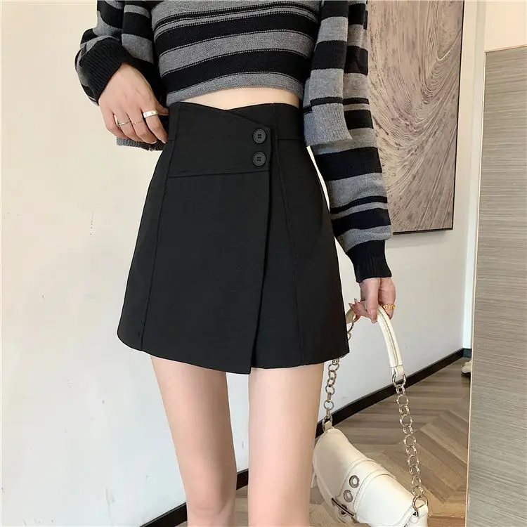 plus size clothing Women 2022 Autumn Winter New High Waist Wide Leg Shorts Female Solid Color Suit Shorts Skirts Ladies Casual A-line Shorts X87 outfits for women Shorts