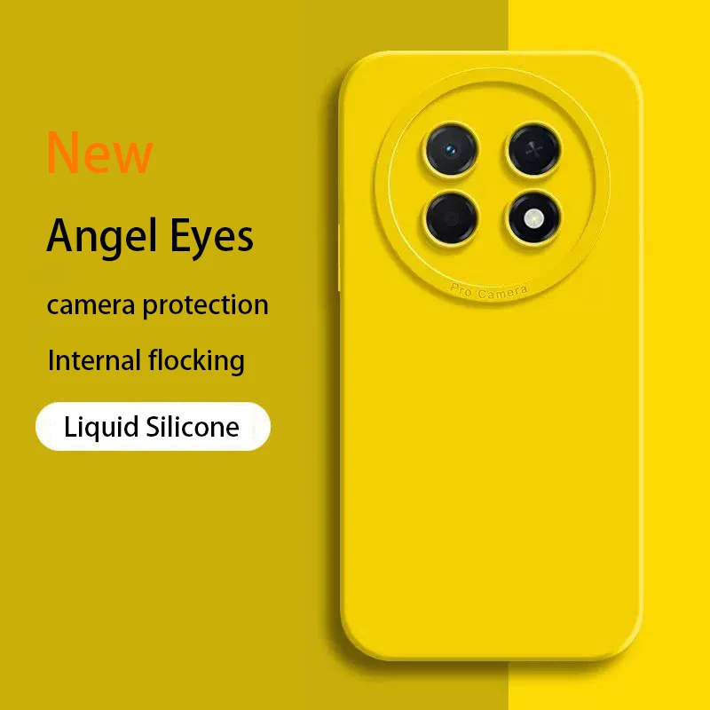 Solid Color Liquid Silicone Phone Case with Lens Protection and Angel Eyes Design