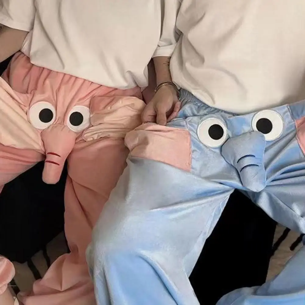 Flannel Pajama Pants Women Men Cartoon Elephant Nose Plush Pajama Bottoms Homewear Plush Lounge Trousers Couple Pajamas Pants_ecoleips.com